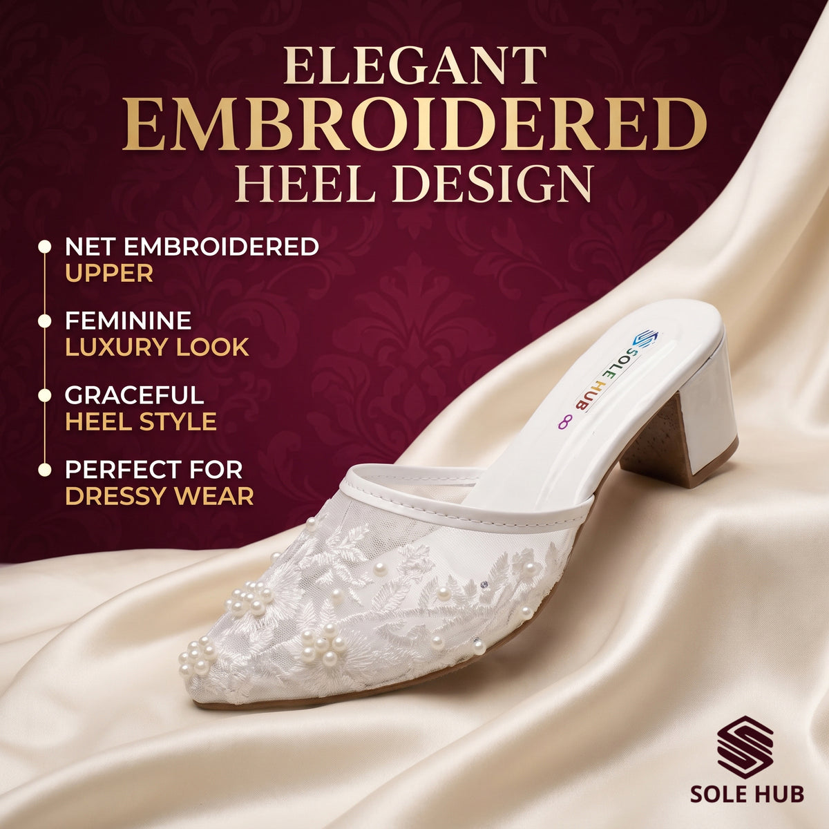 Women's Embroidered Party Heels | Elegant Festive Slip-On Shoes