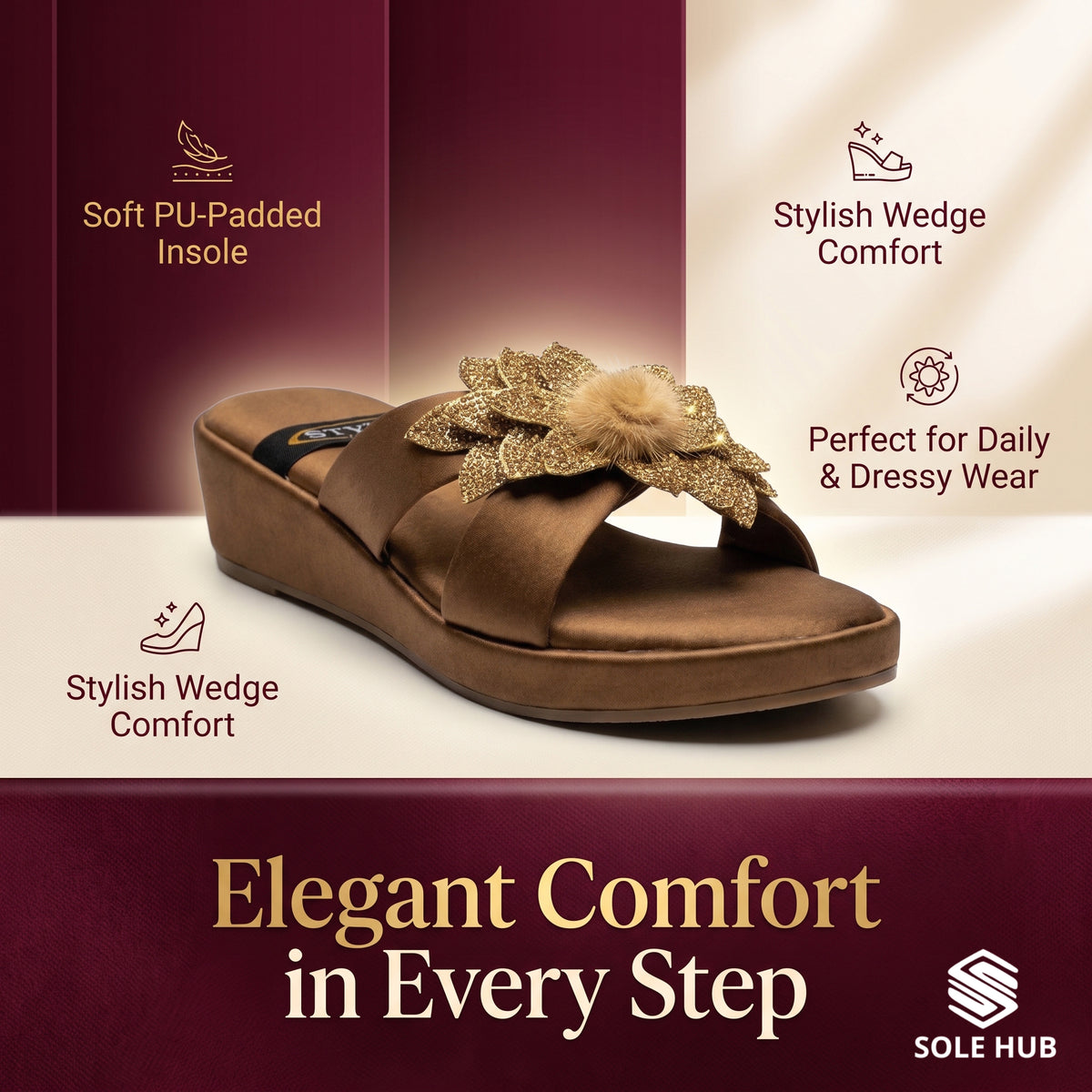 Women's Comfort Wedge Sandals | Stylish Floral Slip-On Slides