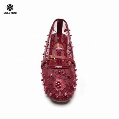 Women's Embroidered Flat Shoes | Elegant Mesh Ballet Flats
