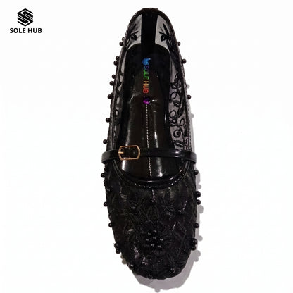 Women's Embroidered Flat Shoes | Elegant Mesh Ballet Flats