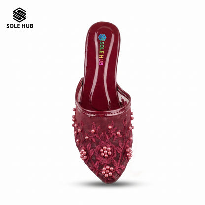 Women's Embroidered Party Heels | Elegant Festive Slip-On Shoes