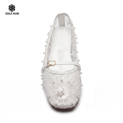 Women's Embroidered Flat Shoes | Elegant Mesh Ballet Flats
