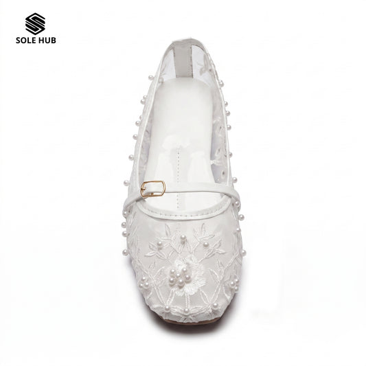 Women's Embroidered Flat Shoes | Elegant Mesh Ballet Flats
