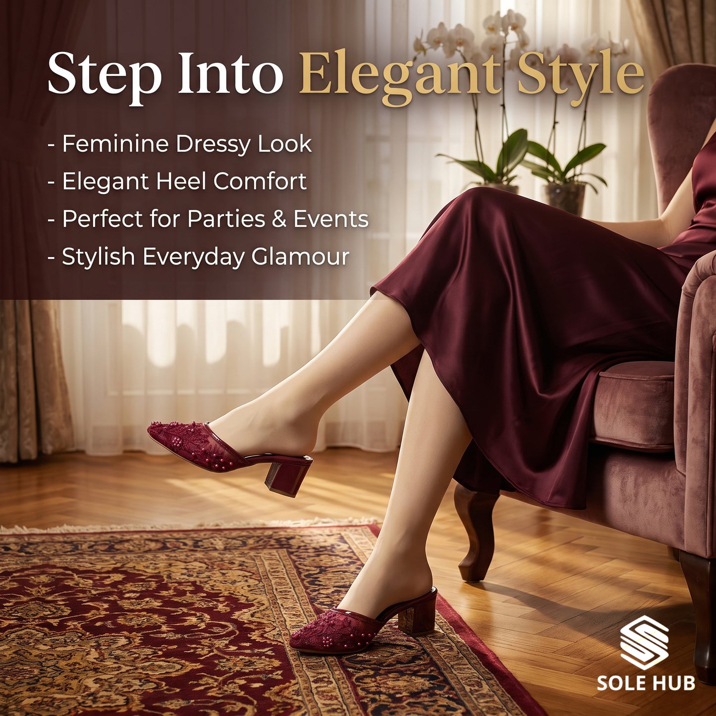 Women's Embroidered Party Heels | Elegant Festive Slip-On Shoes