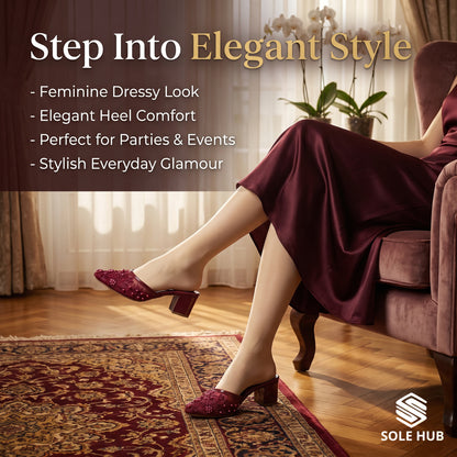Women's Embroidered Party Heels | Elegant Festive Slip-On Shoes