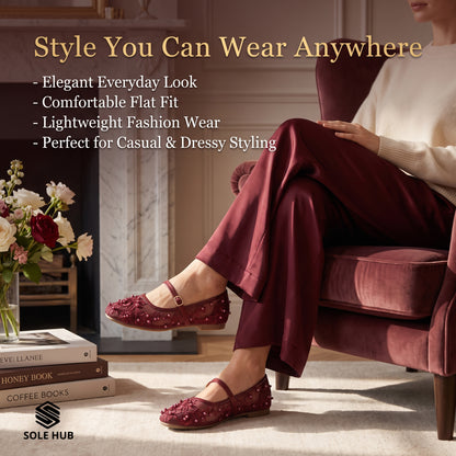 Women's Embroidered Flat Shoes | Elegant Mesh Ballet Flats