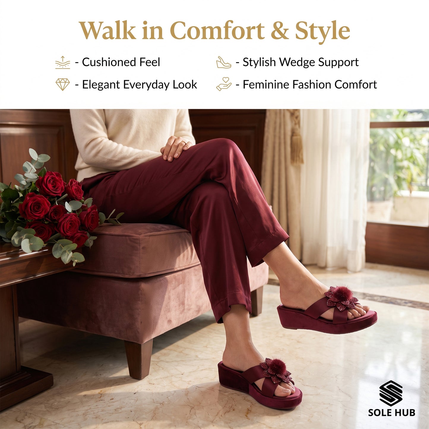Women's Comfort Wedge Sandals | Stylish Floral Slip-On Slides