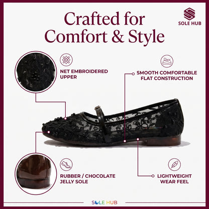 Women's Embroidered Flat Shoes | Elegant Mesh Ballet Flats
