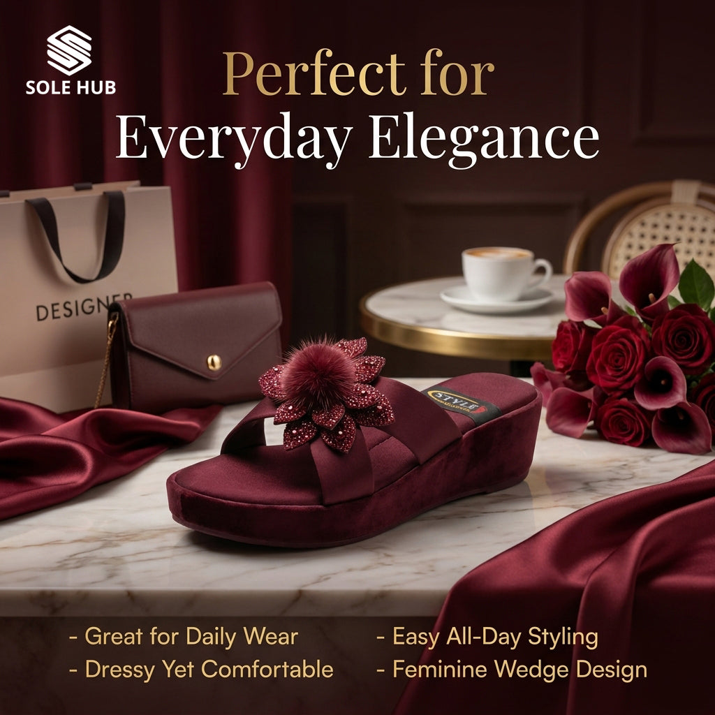 Women's Comfort Wedge Sandals | Stylish Floral Slip-On Slides