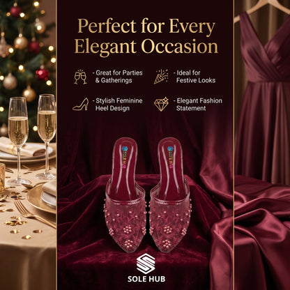 Women's Embroidered Party Heels | Elegant Festive Slip-On Shoes