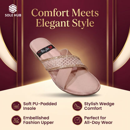 Women's Pink Flats Sandals | Stylish Cross-Strap Slip-On Footwear
