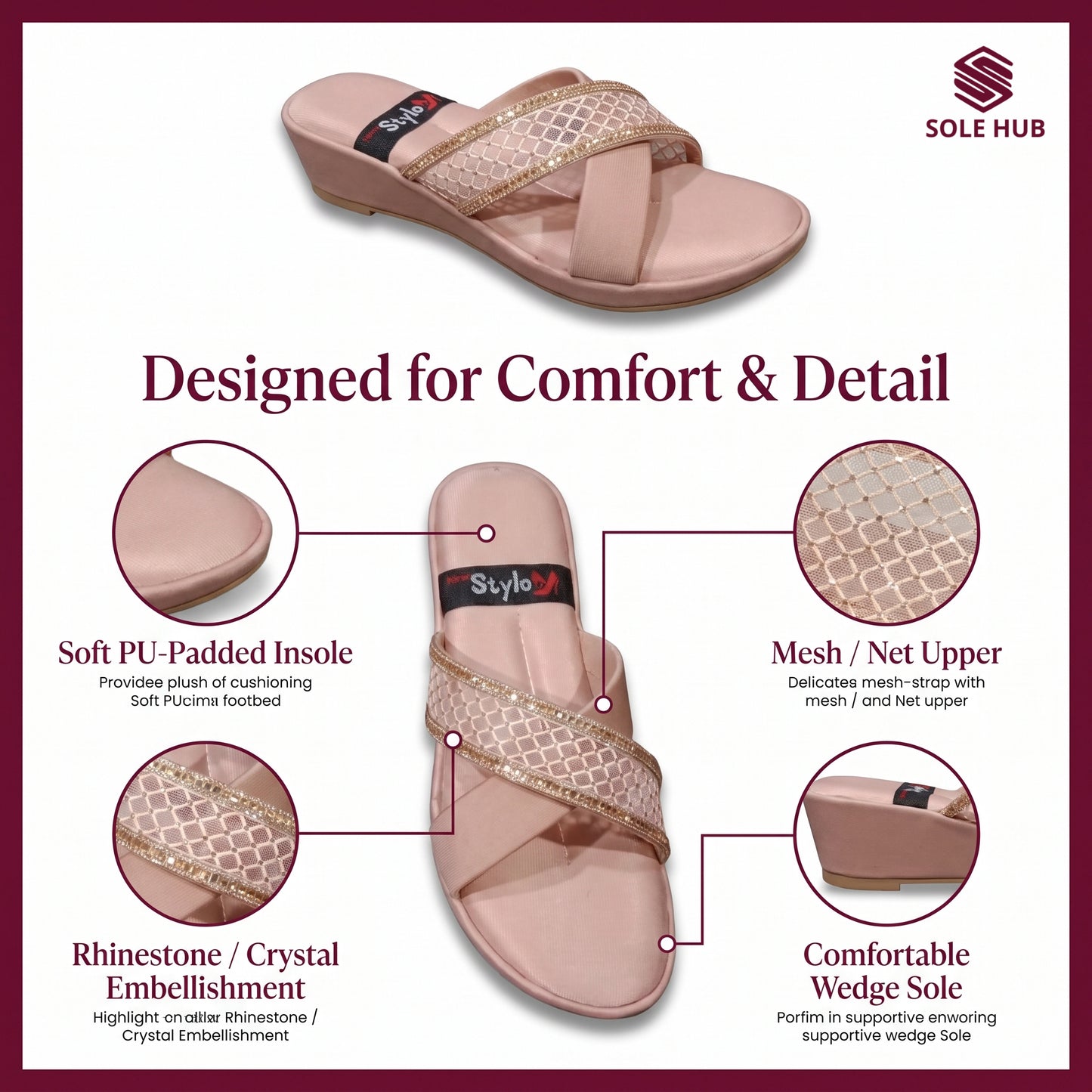 Women's Pink Flats Sandals | Stylish Cross-Strap Slip-On Footwear