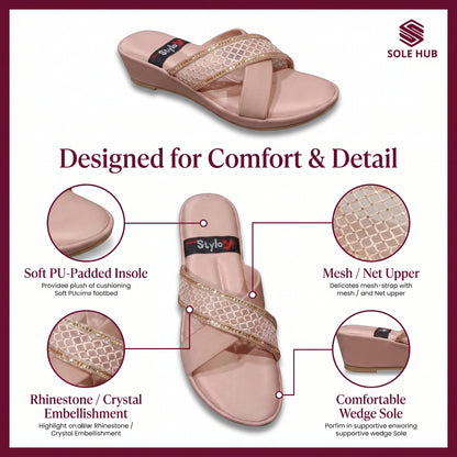 Women's Pink Flats Sandals | Stylish Cross-Strap Slip-On Footwear