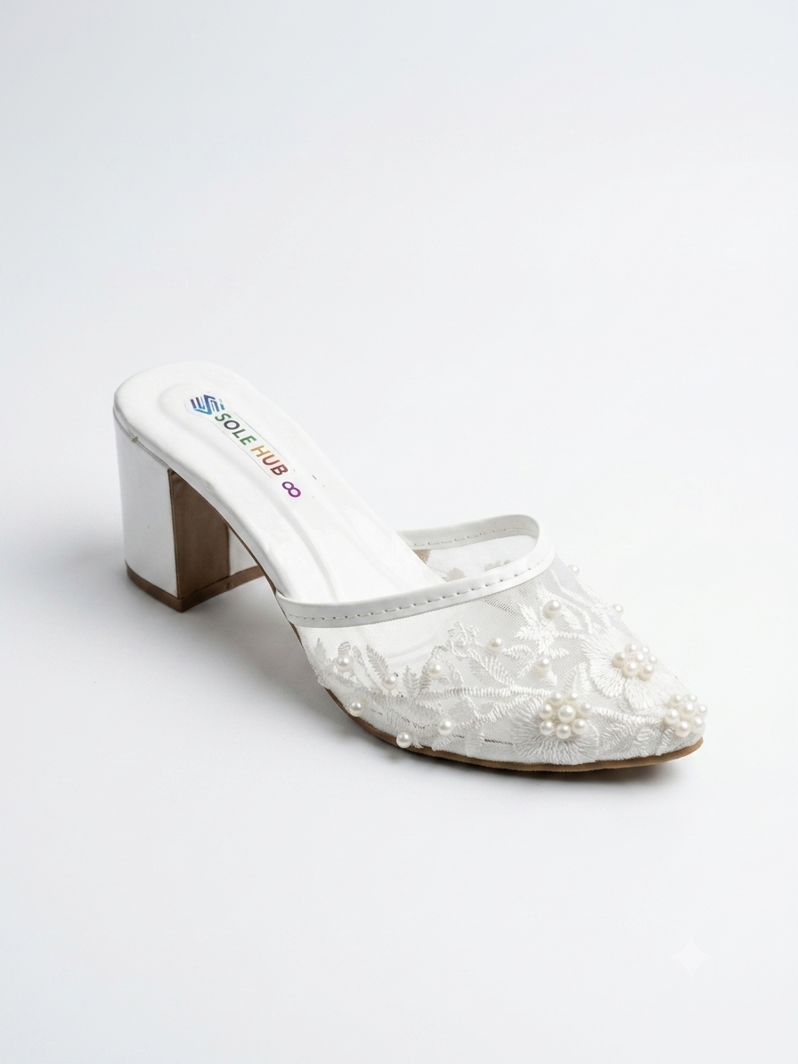 Women's Embroidered Party Heels | Elegant Festive Slip-On Shoes