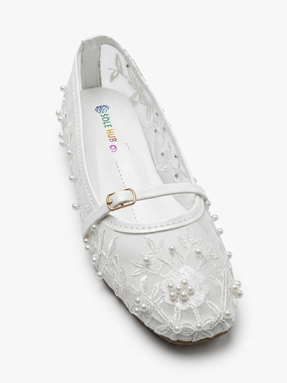 Women's Embroidered Flat Shoes | Elegant Mesh Ballet Flats