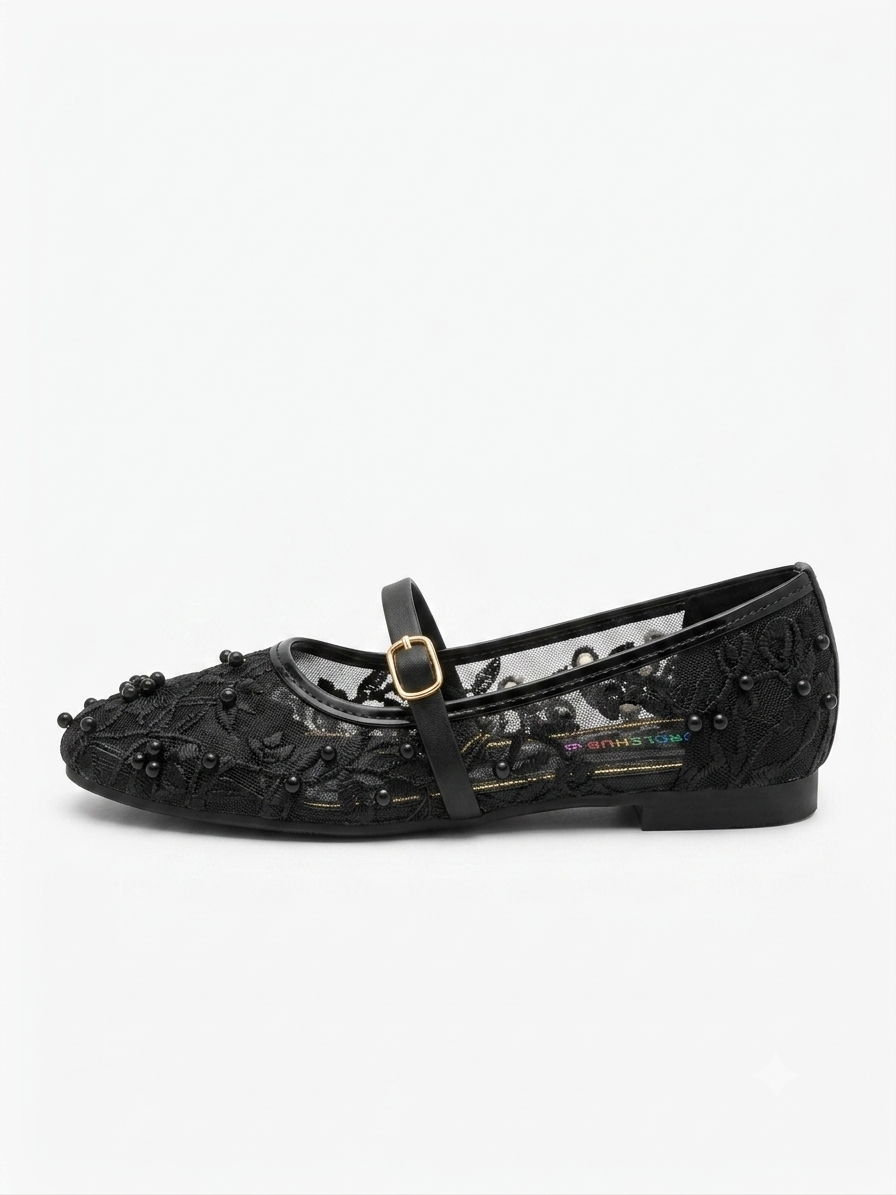Women's Embroidered Flat Shoes | Elegant Mesh Ballet Flats