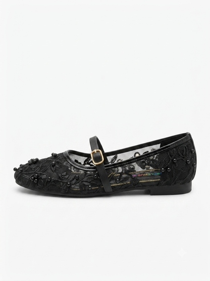 Women's Embroidered Flat Shoes | Elegant Mesh Ballet Flats