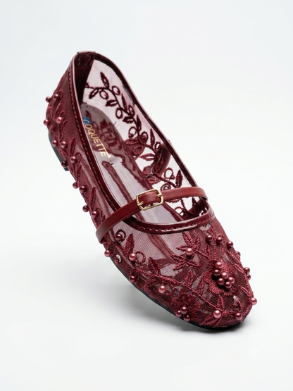Women's Embroidered Flat Shoes | Elegant Mesh Ballet Flats