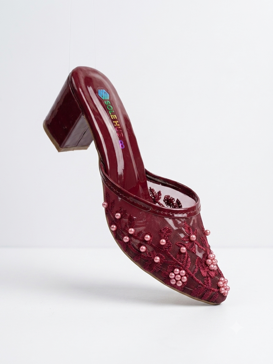 Women's Embroidered Party Heels | Elegant Festive Slip-On Shoes
