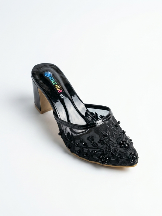 Women's Embroidered Party Heels | Elegant Festive Slip-On Shoes